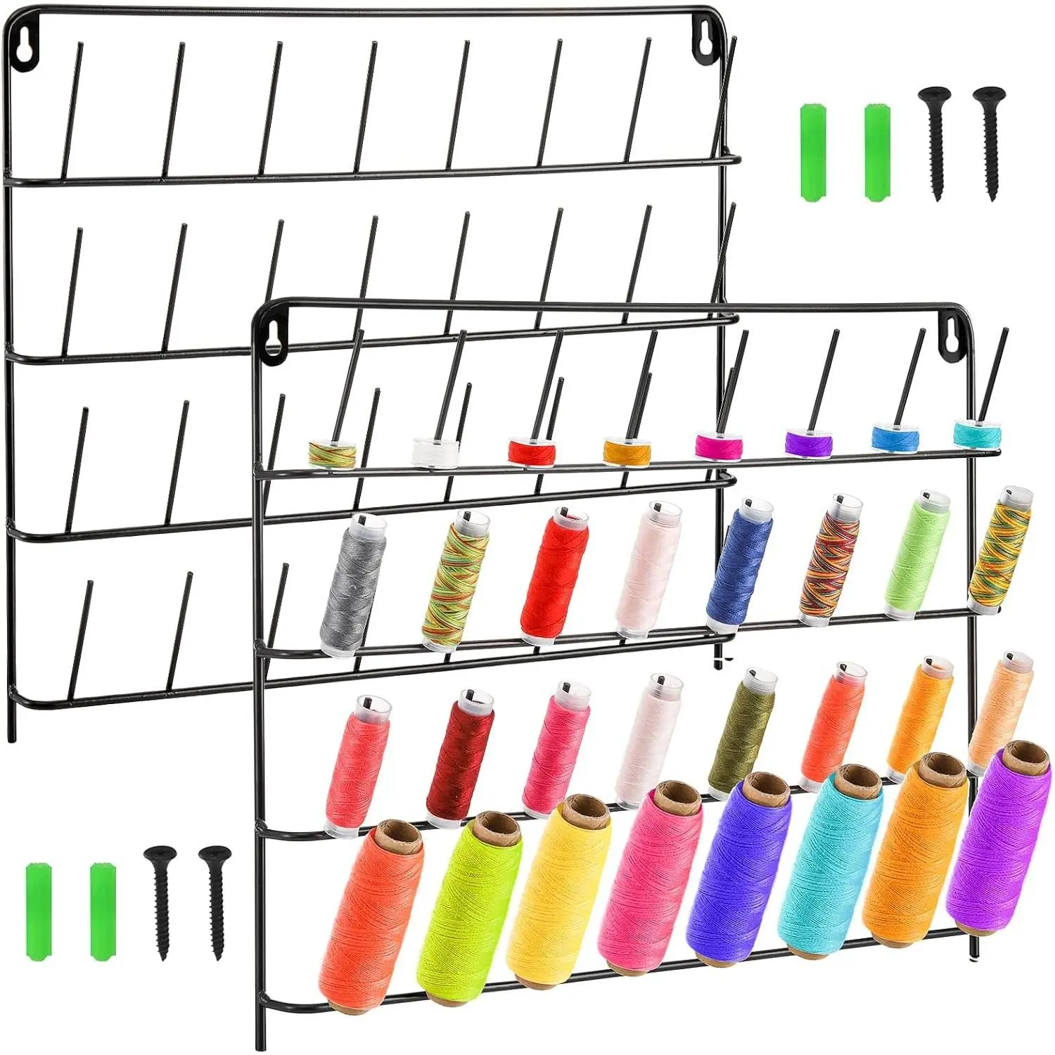 2 Pack 32 Spools Metal Thread Holder, Large Racks, Wall Mount Storage Organizer for Sewing, Braiding, Embroidery and Jewelry