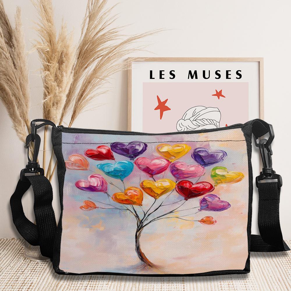 Colored Love Balloon Tree Printed Shoulder Bag for Holiday Gifts, Daily Use 9.16