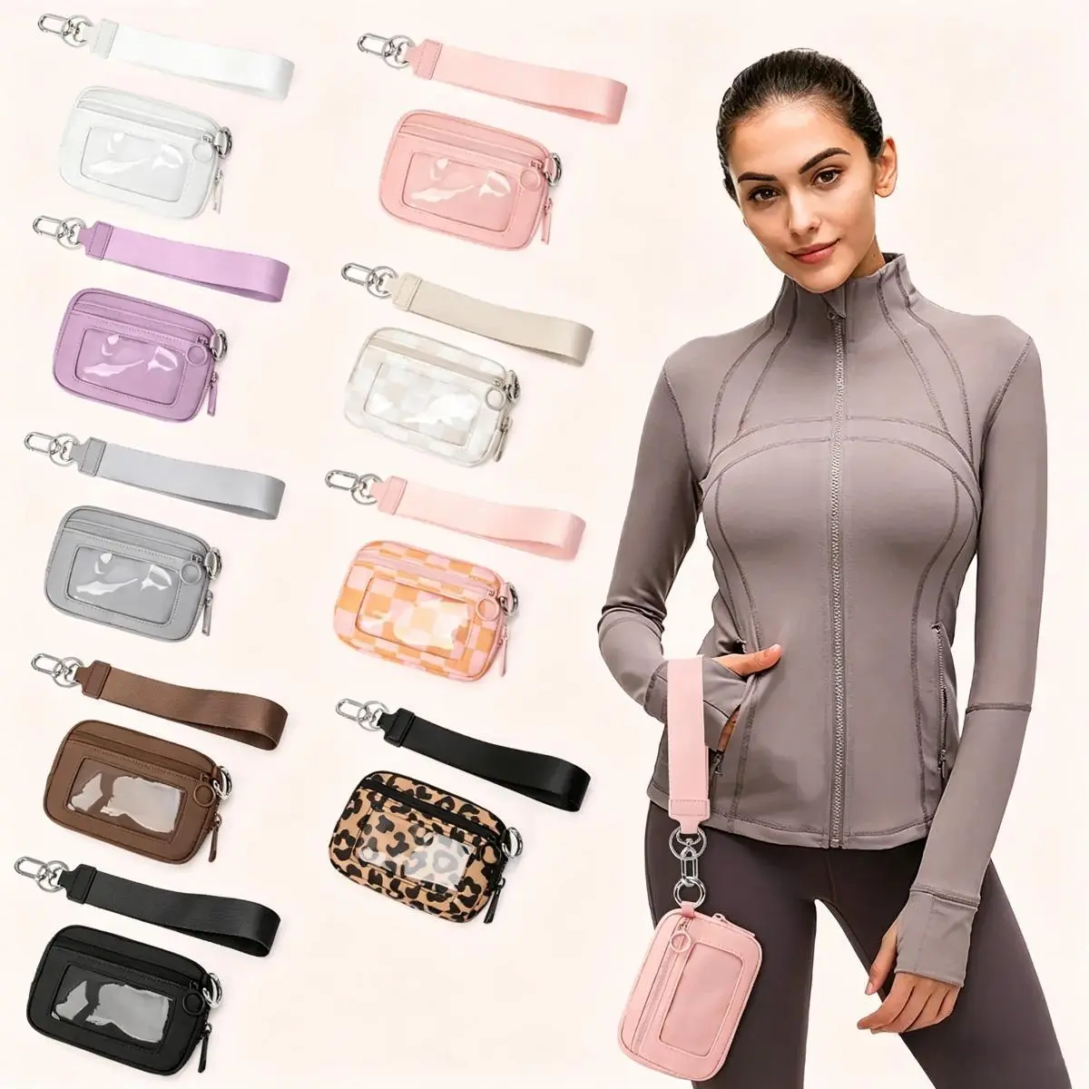 Womens Mini Wristlet Wallet - Waterproof Compact Card Holder with Keychain and Detachable Strap for Running, Gym and Travel