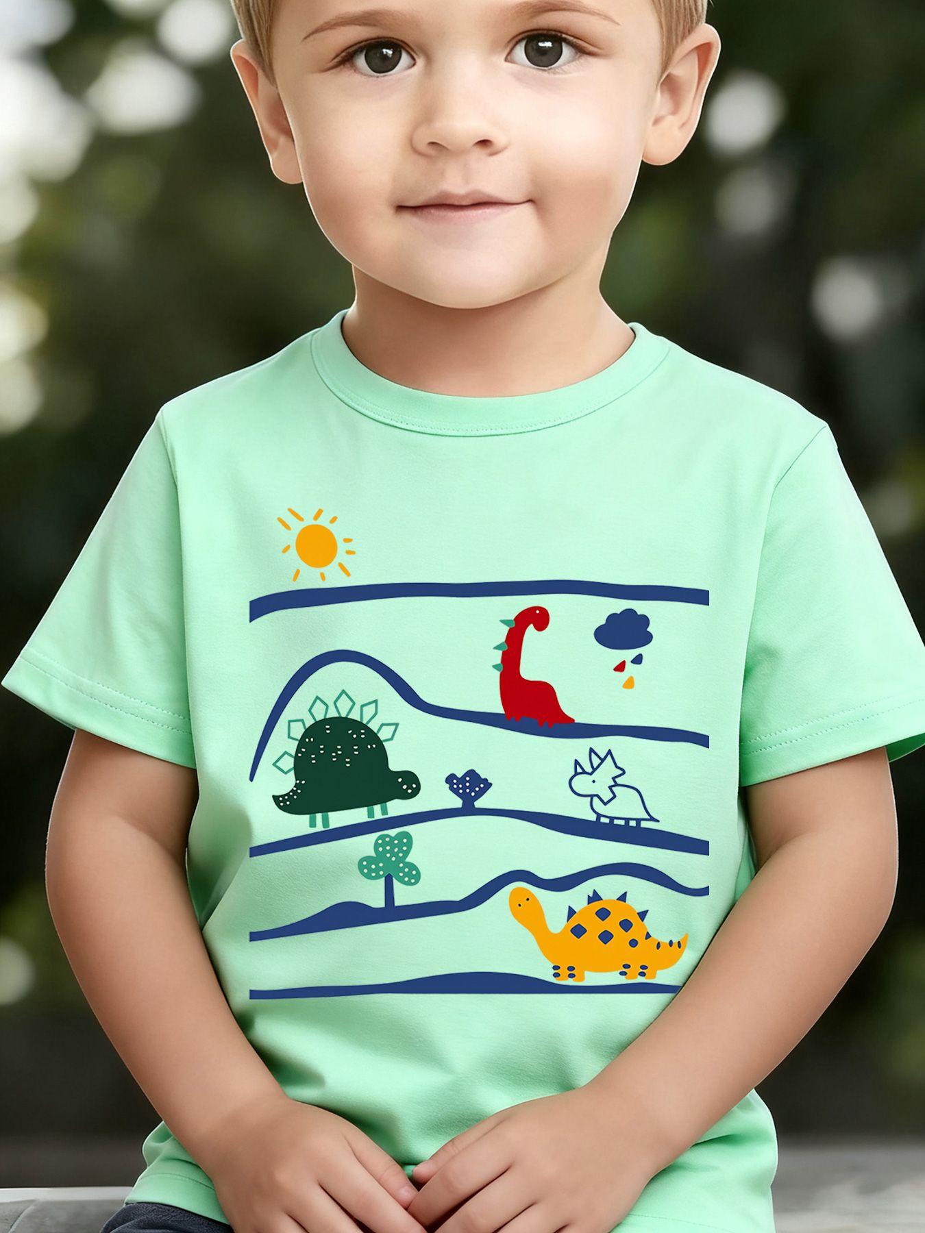 Boys' Summer Breathable & Comfortable "Dinosaur" Cartoon Print (3-12Y) Casual Sports T-Shirt