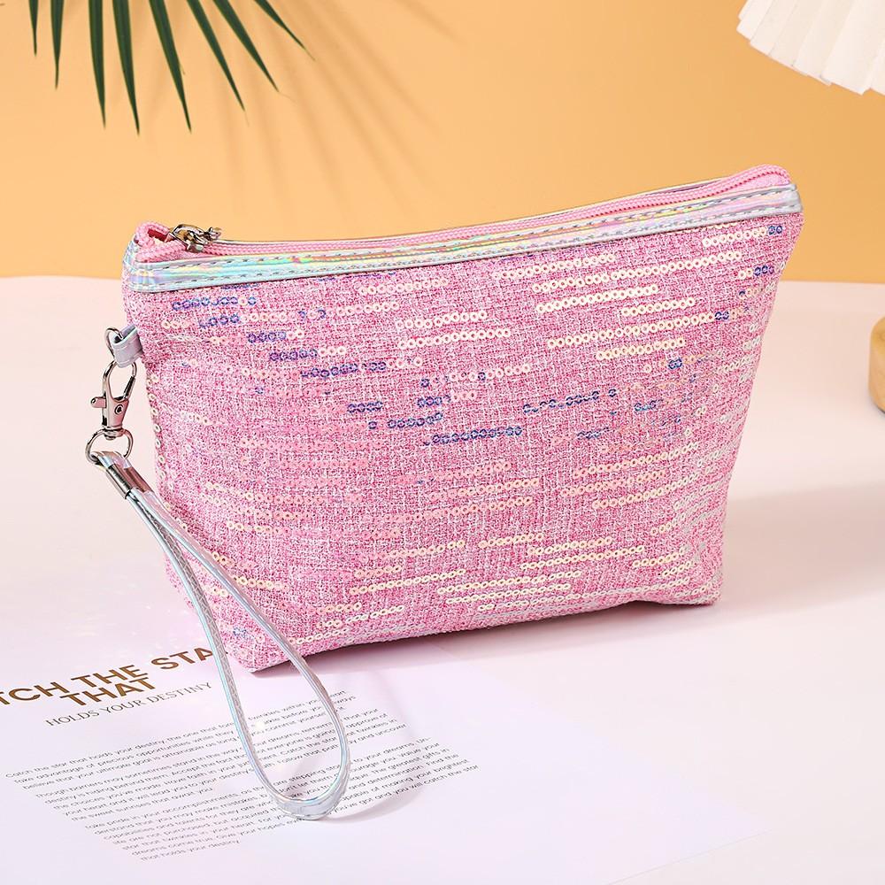 Cosmetic Bag with Large Capacity, Sequined Hand-Held Pearl Zipper Storage Bag, Portable, Home Travel Universal, Stylish & Functional Design