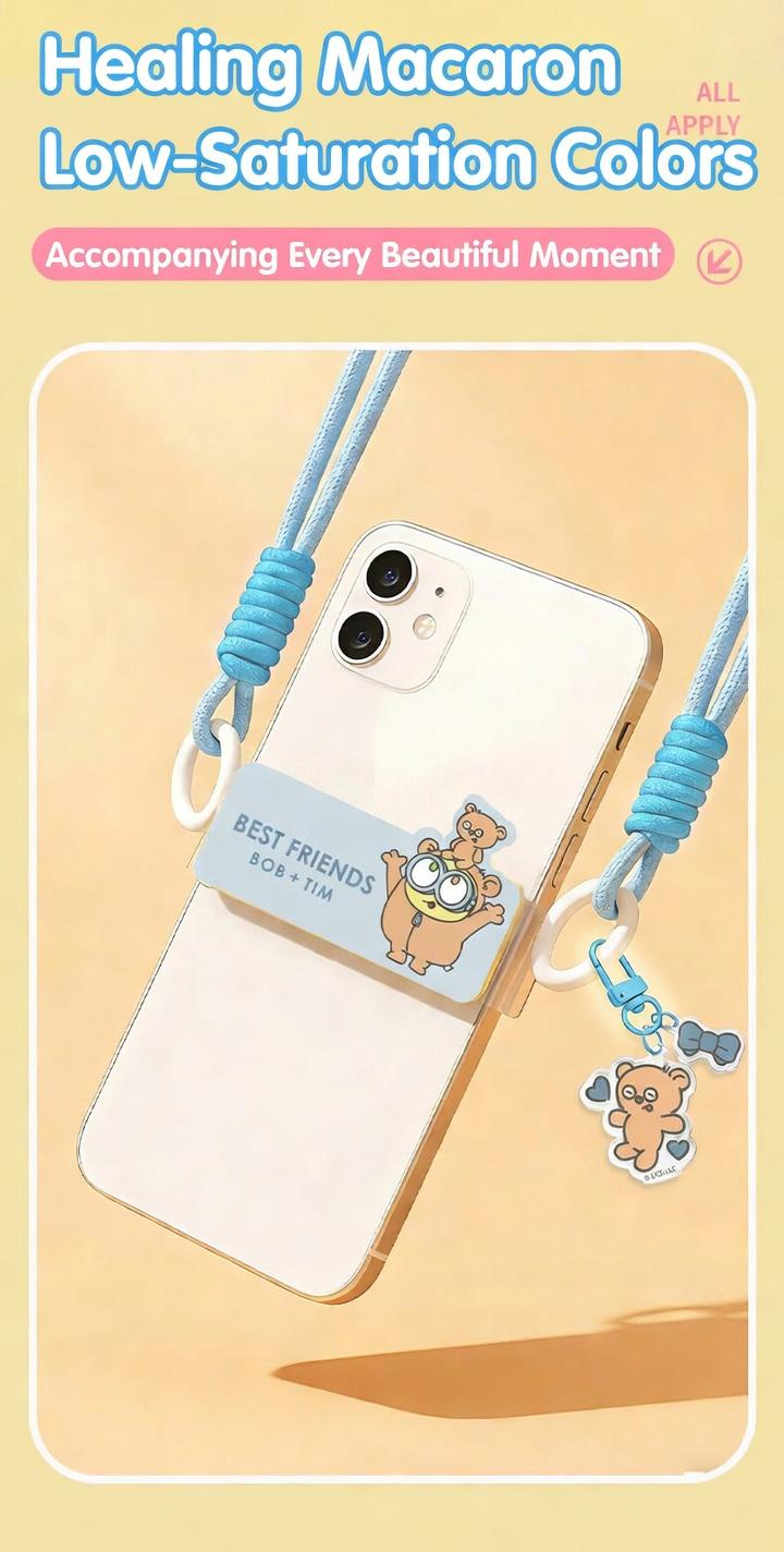 Minions Phone Lanyard Back Clip Crossbody Strap - Cute Bob & Tim Pendant Hands-Free Anti-Loss Adjustable | Viral