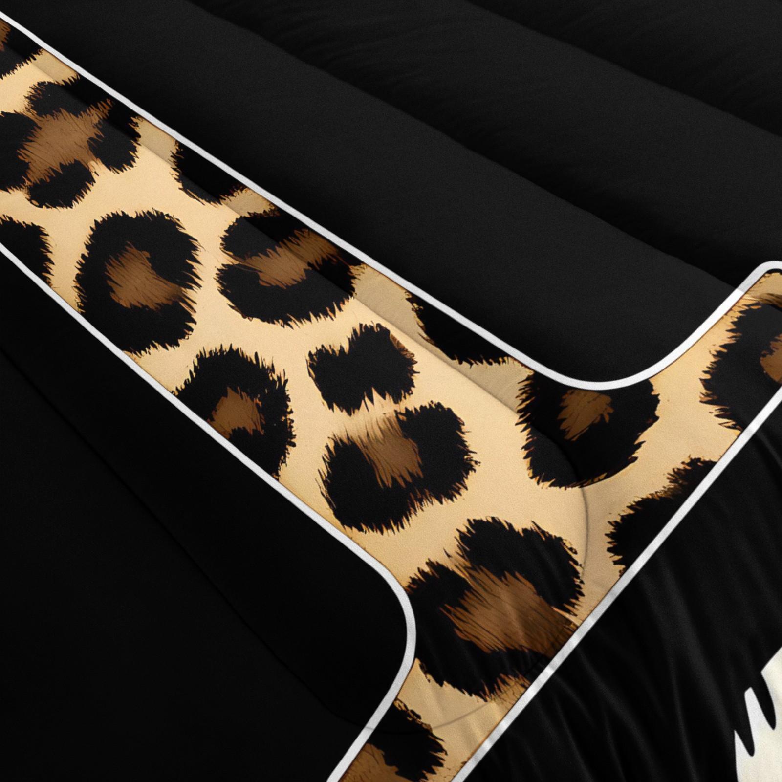 Wild Patchwork First Letter Print Comforter Set & 1-2 Pillowcases No Core, Leopard Print Letters A-Z, Zebra, Hair Texture Collage Pattern, Soft Warm Bedding, Wild Sexy Bedroom Decor, Ideal Gift Choice