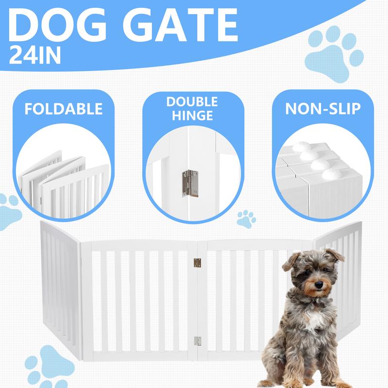 NOVA Foldable Pet Dog Gate - 4 Panels 24'' Tall Fence for Doorways Stairs, White