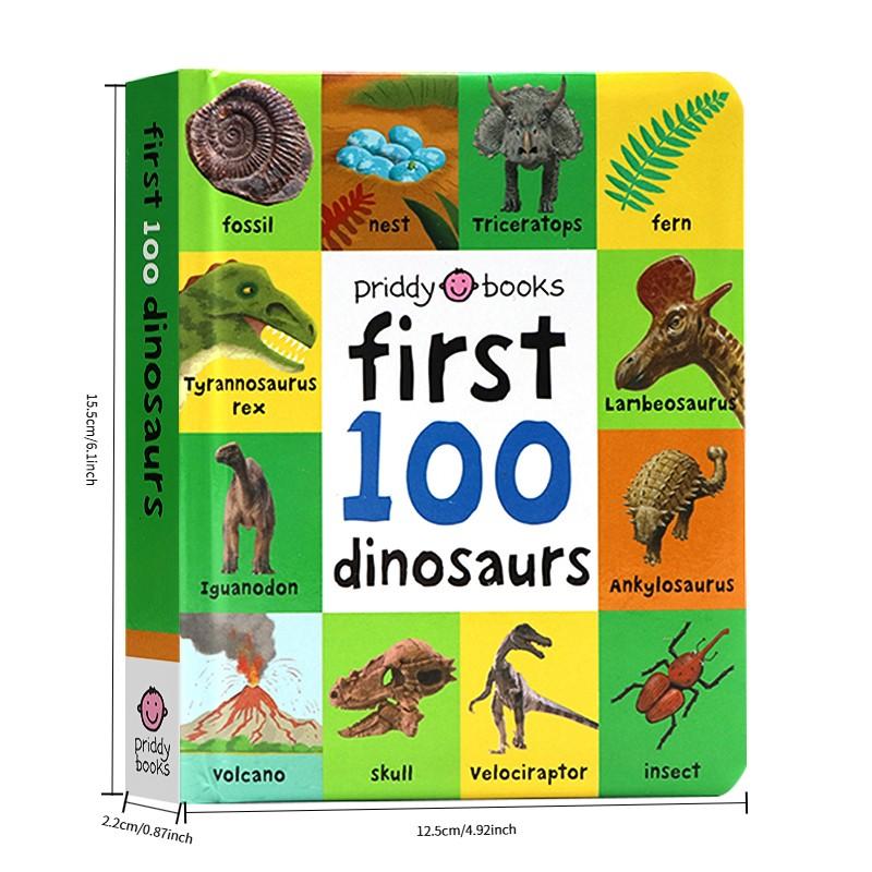 Dinosaur Theme English Word Picture Book First 100 Dinosaurs, Round Corner Board Design, Interactive Learning & Reading Aid, Preschool Learning Book