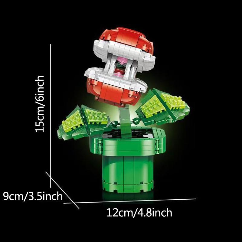 2-Pack Fun Style Carnivorous Plant Flame Flower Building Block Model Kit, Classic Game Elements, Cute Decorative Figurine, Holiday Gift
