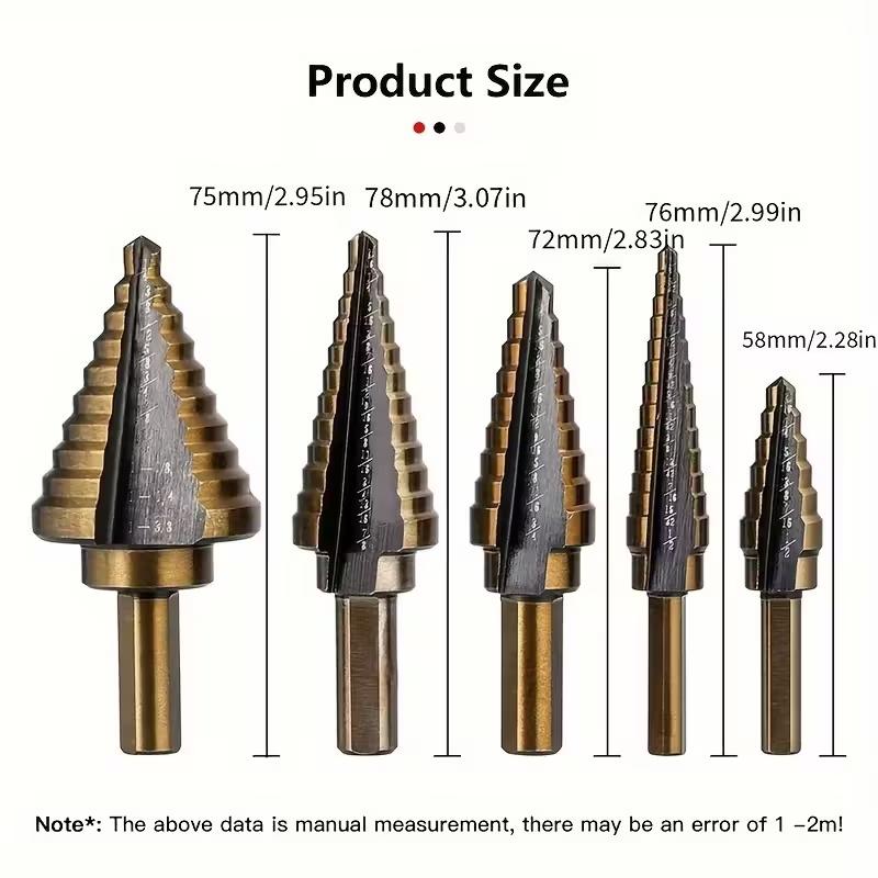 5pcs Hss Cobalt Step Drill Bit Set, Multi-Purpose 50 Types, High-Speed Steel with Oxide, for Drilling Metal Wood Plastic Aluminum Titanium Zinc
