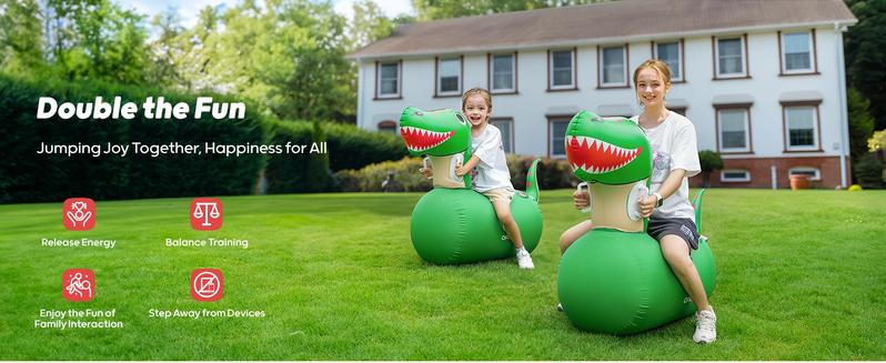 QPAU 1/2 PCS Bouncy Dinosaur Toys Medium size for 2 Years+, Large size for 5 Years+, Toddler Play Fun Toy Inflatable Jumping Bouncy Horse Animal Hopper, Outdoor & Indoor Ride On Hopping Bouncer for Kids Boys Girls Energy Out and Work Out