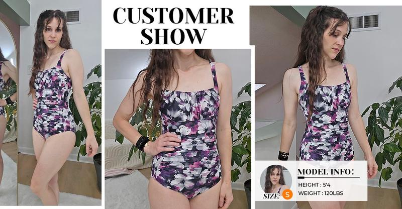 Aqua Eve One Piece Bathing Suit for Women Tummy Control Swimsuit Slimming Vintage Swimwear