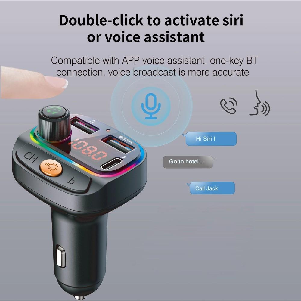 Car BT Fm Transmitter, Wireless Mp3 Player, Handsfree Call, USB a Type-C Phone Charger, Mp3 Music Player Car Adapter