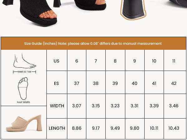 MUSSHOE Chunky Heel Platform Sandals Square Toe Slip On Design