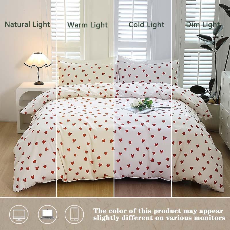 3-Piece Heart Print Duvet Cover Set, soft and comfortable bedding decor, an ideal gift for bedrooms and guest rooms.
