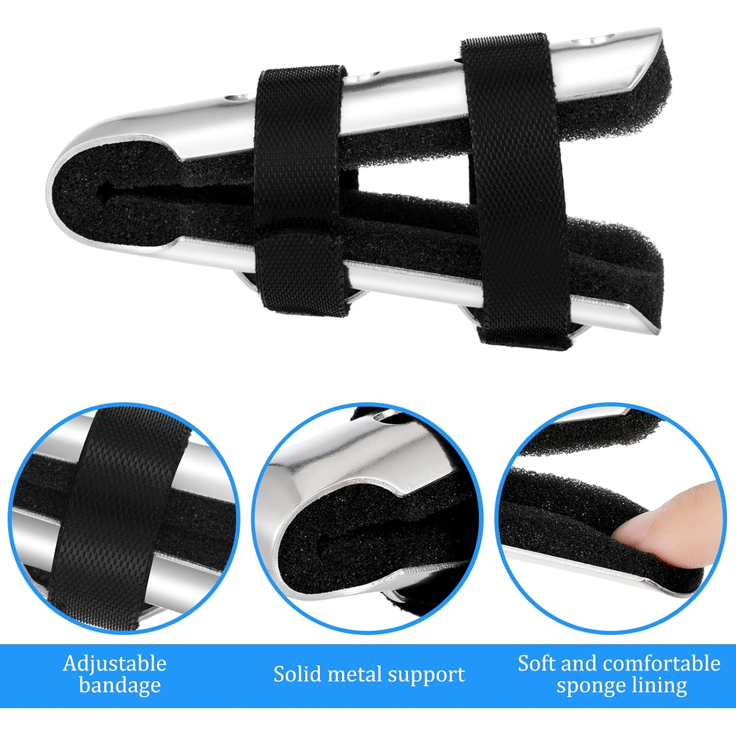 6 Pieces Finger Splint Metal Finger Support Finger Knuckle Immobilization(Black) Healthcare Tool