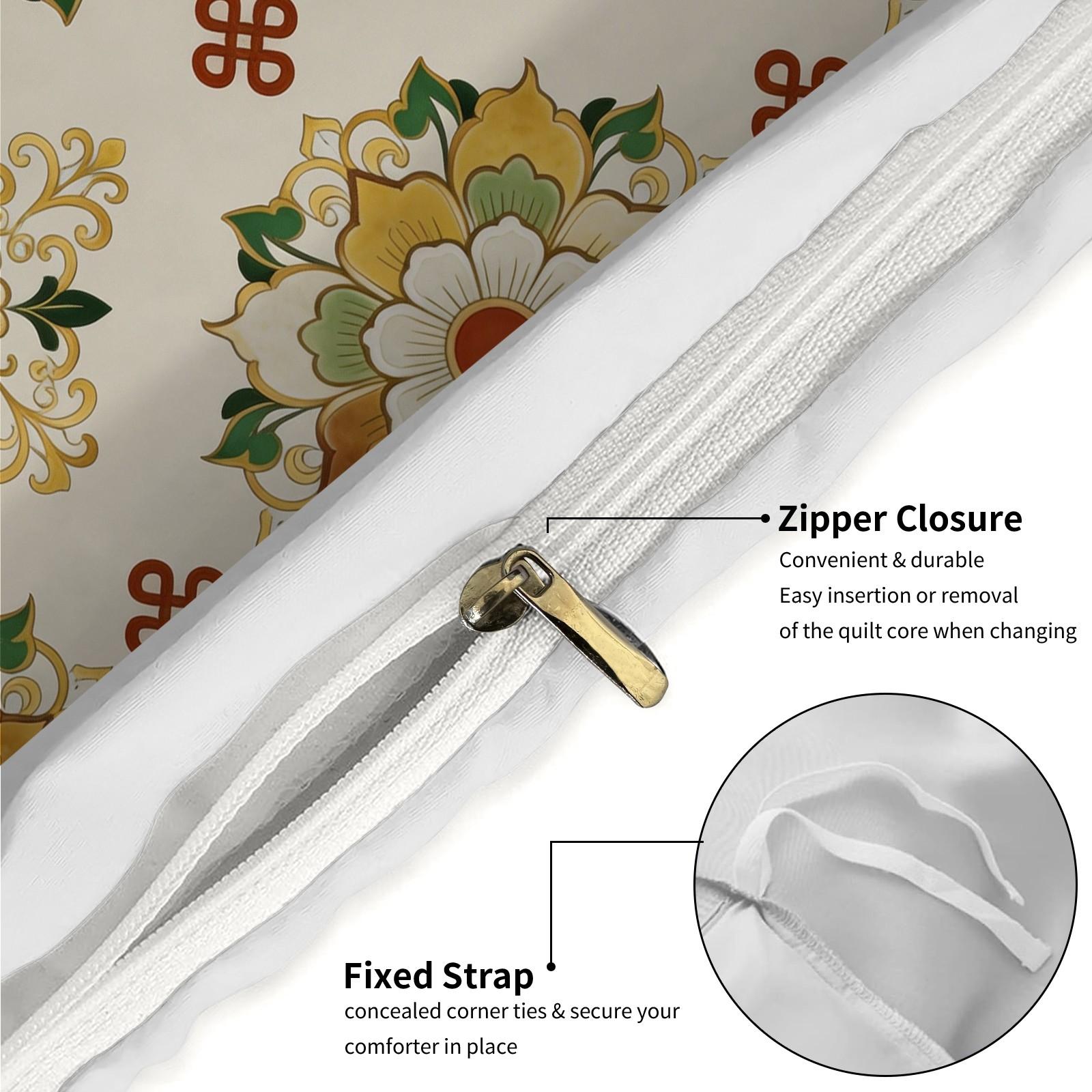 2/3 Piece Vintage Floral Mandala Duvet Cover Set, HD Digital Printed Comforter Cover, Soft Breathable All-Season Bedding Set with Zipper & Corner Ties, No Inserts for Bedroom Decor