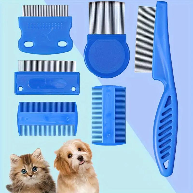 6-Piece Pet Flea Comb Set, Polypropylene Material, Fine Tooth Grooming Combs for Cats, Dense Teeth Design for Flea Removal and Hair Shedding Control, Clean