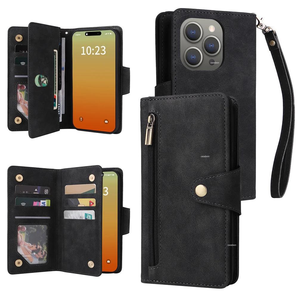 Zipper Wallet Phone Case for IPhone 17 1615 14 13 12 11 Pro Max Mini  Card Slots Strap Leather Cover