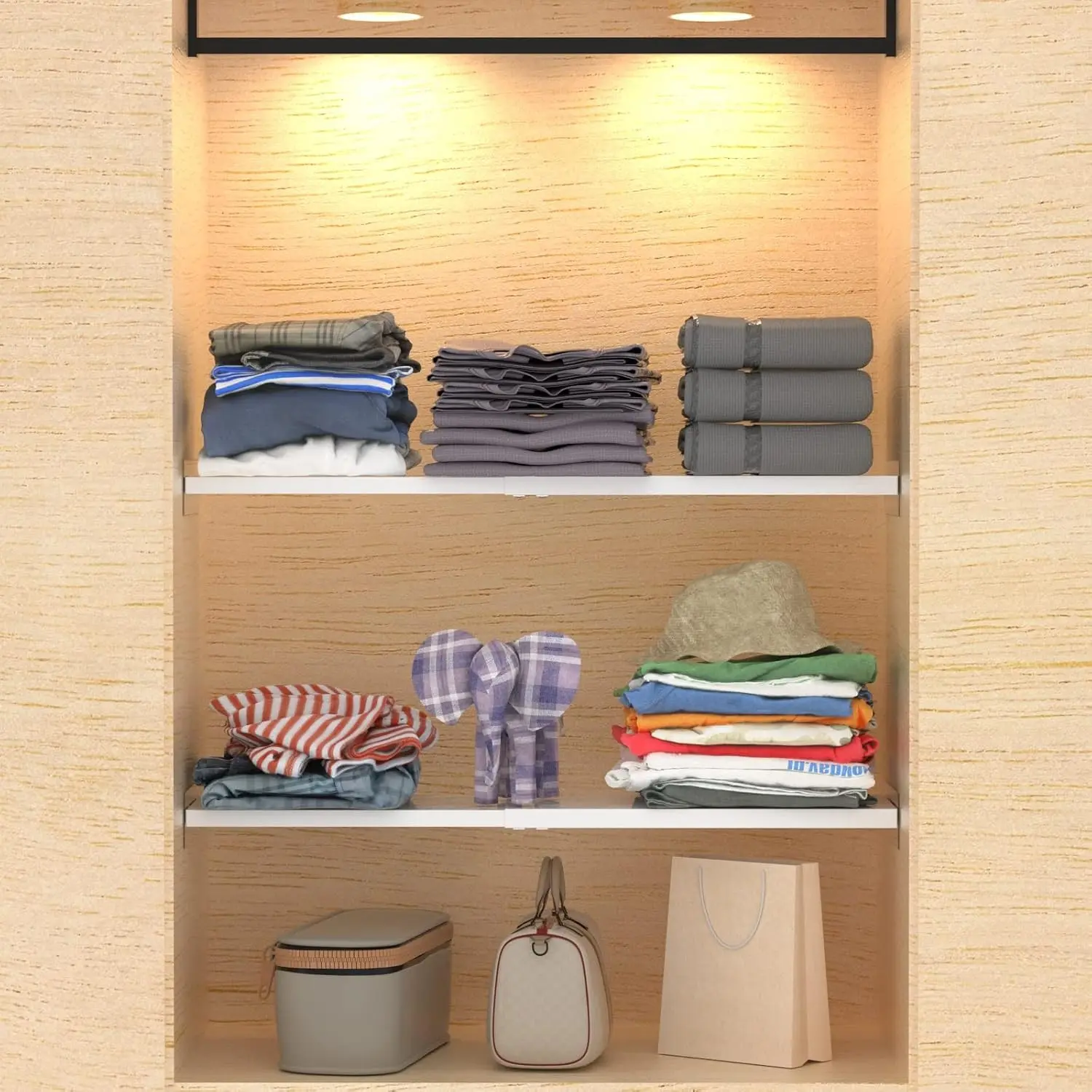 2 Pack 26-38in Expandable Tension Shelves 15.8"D for Cabinet Closet Pantry Wardrobe Cupboard Kitchen Storage
