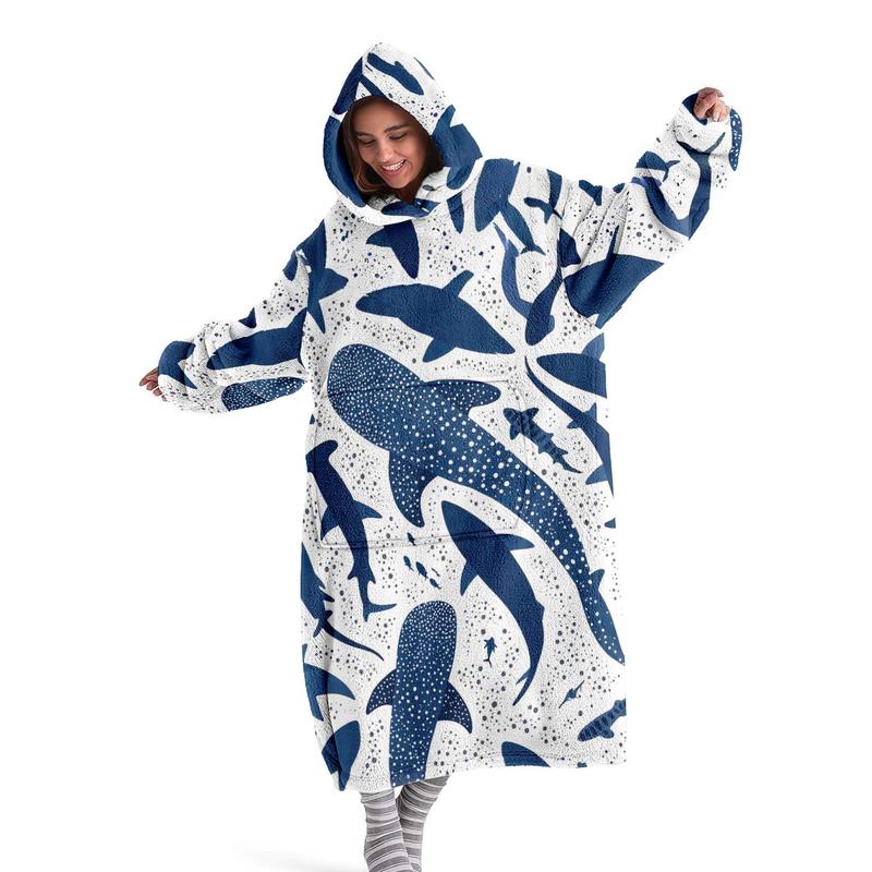hoodie blanket，Wearable Blanket、Cute Cartoon Shark Hooded Blanket, Wearable Plush Throw, Soft Warm Flannel, Sofa Cover, Home Leisure, Air Conditioning, Camping Travel Gift、Christmas Gift,Valentine's Day gift