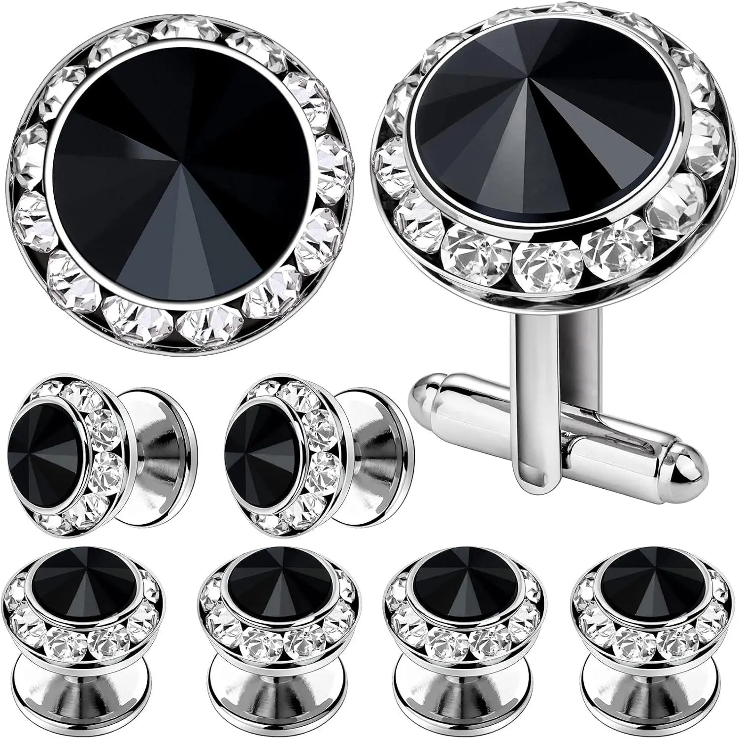 Crystal Cufflinks and Tuxedo Studs for Men, Cuff Links for Formal Dress Shirts, Business Wedding AnniversaryGift