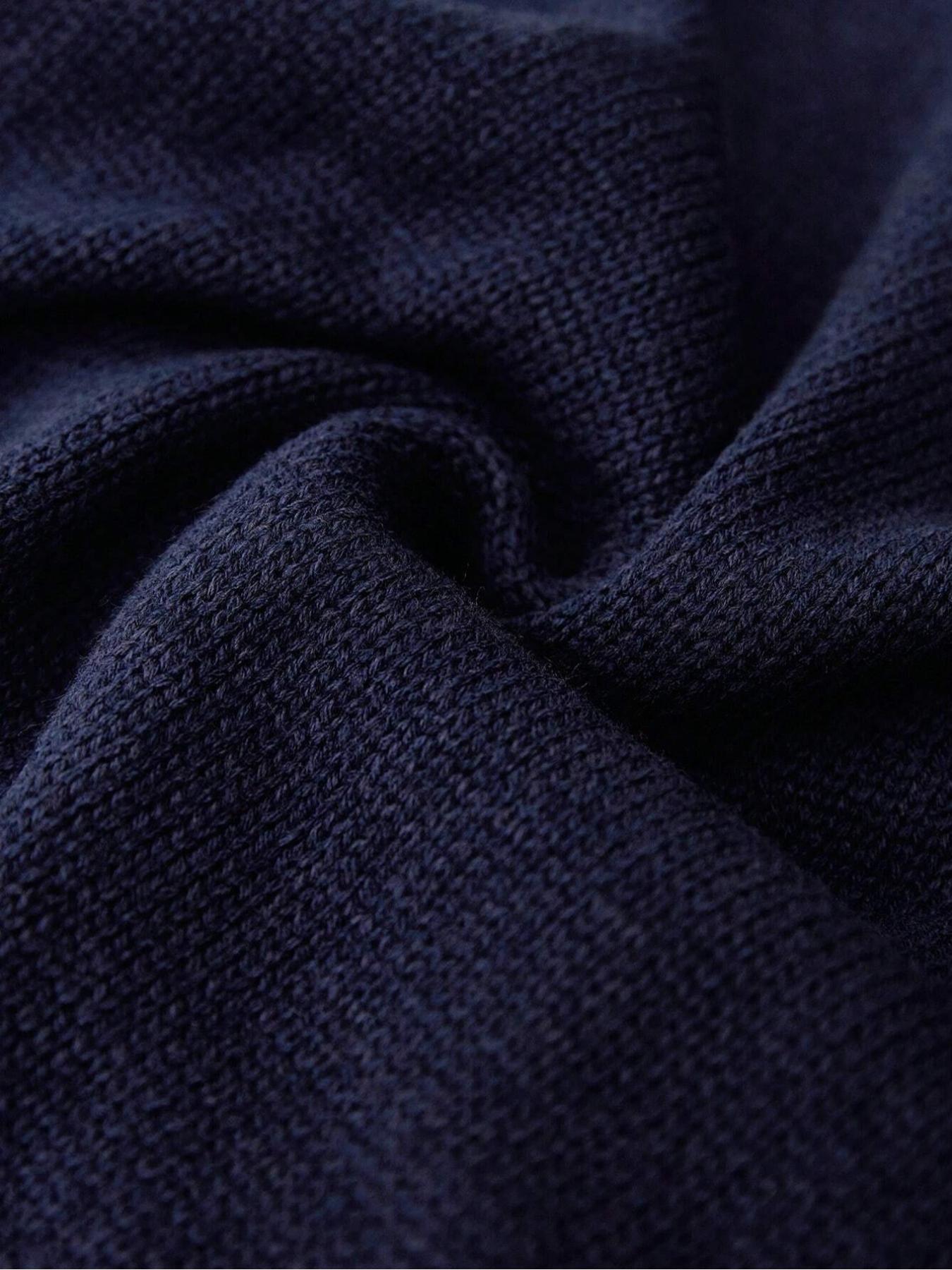 Plus Size Women's Blue V Neck Knit Cardigan Knitwear, Casual Long Sleeve Pullover, Fall & Winter Fashion, Comfortable Plain Design