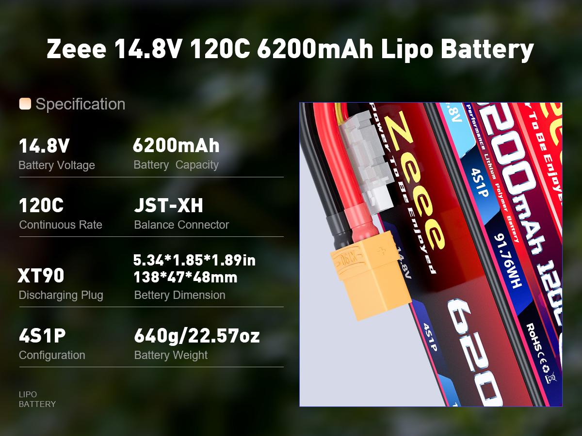 Zeee 4S Lipo Battery 6200mAh 14.8V 120C with XT90 Connector Hard Case RC Battery for Car Truck Tank RC Buggy Truggy RC Models(2 Pack) Traxxas 3-Cell High-Capacity Lipo Battery sledge  belted