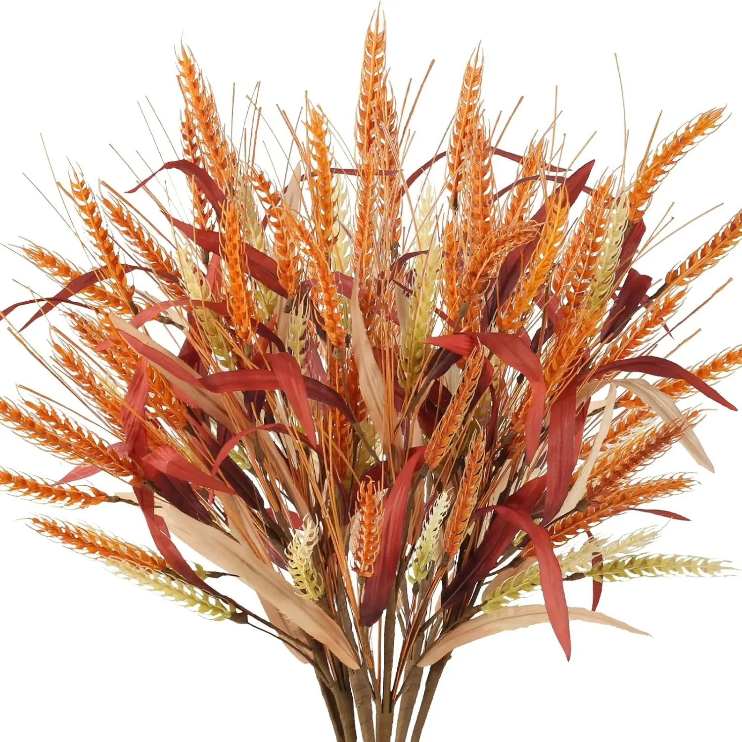 6 Pcs 22.4" Artificial Fall Leaves Stems, Autumn Wheat Stalks, Faux Flowers Grass for Floral Arrangement, Home Table Centerpieces Vase Fireplace DecorGift