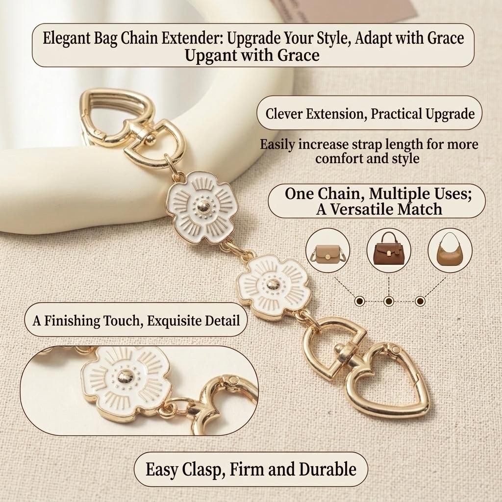 French Elegant Flower Bag Chain Extender, Luxury Heart Clasp Handbag Charm, Aesthetic Vintage Flower Keychain Accessory, Perfect Birthday Christmas Valentine's Day Gift for Women Girls, Trendy Bag Decor for Tote Backpack