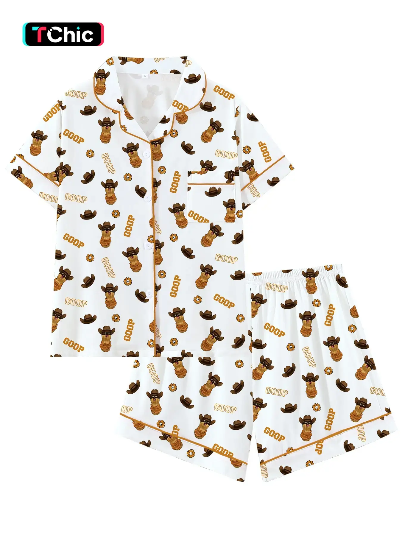 Coop Western Cowboy Peanut Cute Turn-Down Short Sleeve Pajama Set Pyjamas, Comfortable Sleepwear Loungewear for All Seasons, Perfect Gift for Sleepwear Lovers, Womenswear