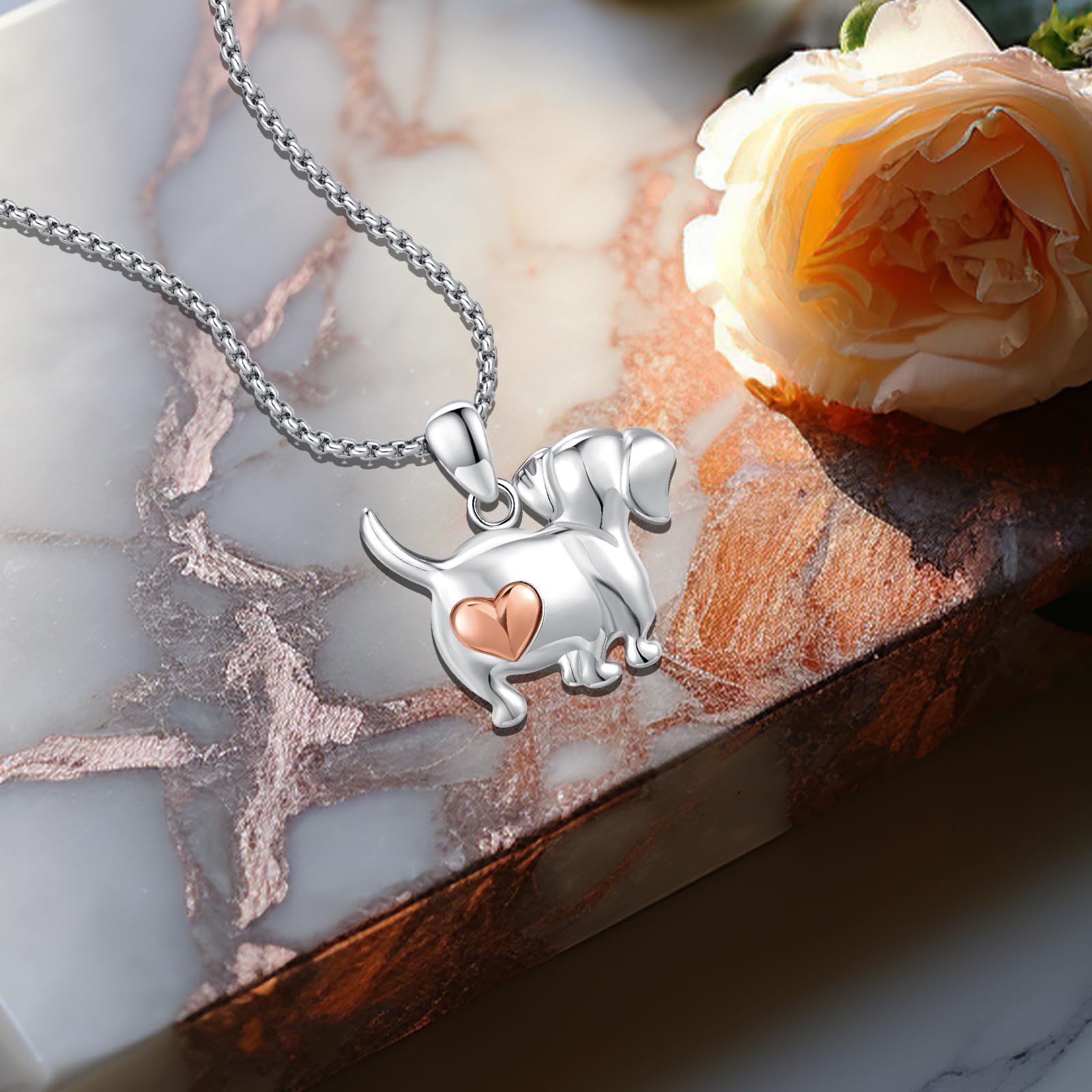 DRINSPER Dachshund Necklace 925 Sterling Silver Pendant Dog Necklace for Women Weiner Necklace Cute Charm Daily Wear Jewelry Gift for Dog Lovers for Birthday