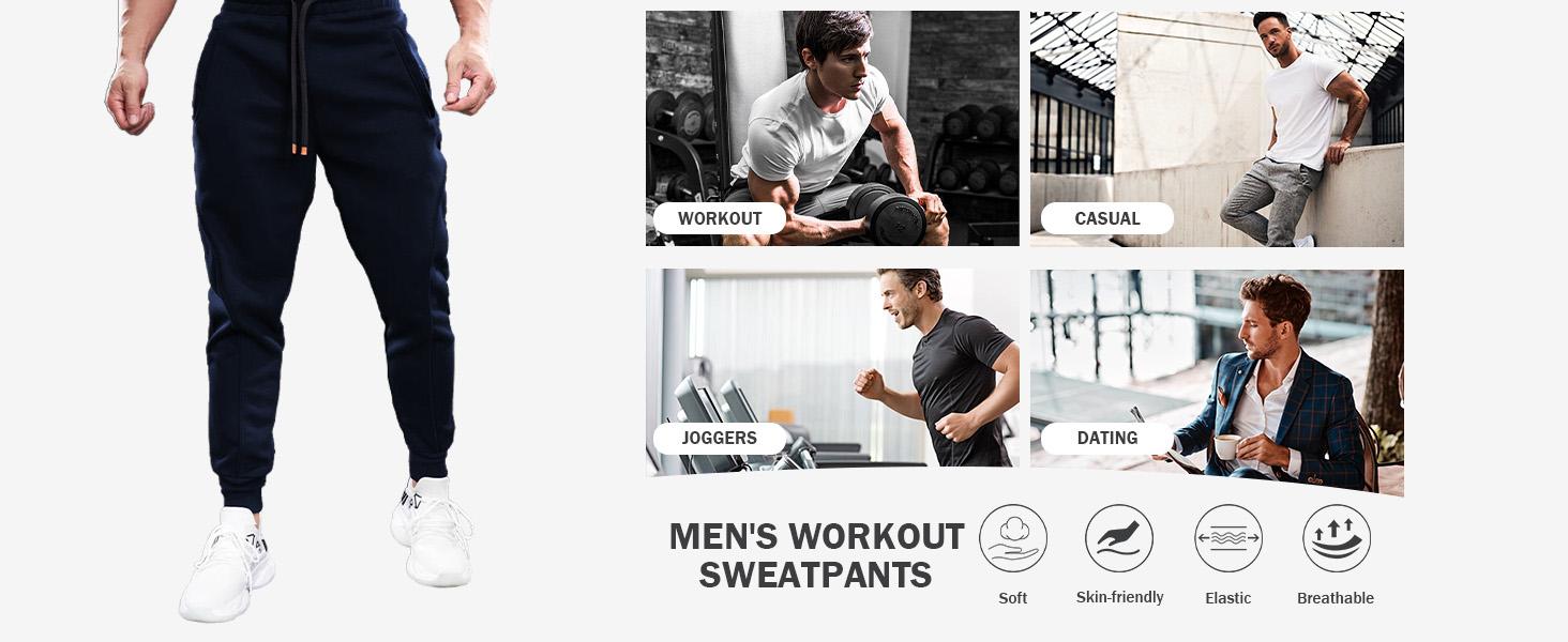 Fioboc Men's Fall Winter Jogger Pants - Multi-Functional Zipper Pockets for Gym & Outdoor, Soft Durable Versatile Bottoms