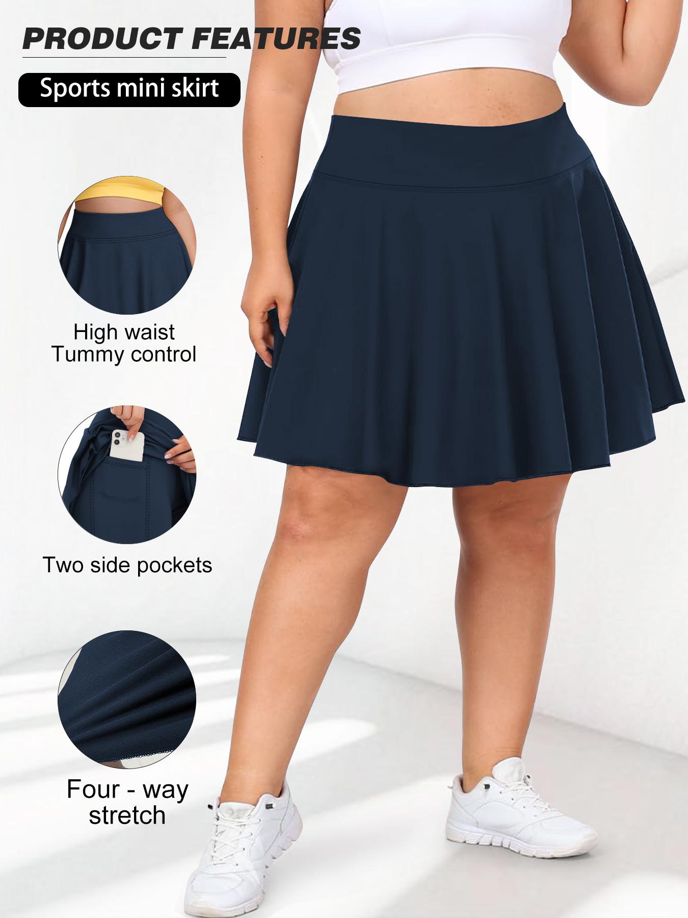 【Plus Size】Solid Color Pocket Pantskirt, Casual High Waist Pantskirt for Outdoor Sports, Women's Bottoms for Summer, Casual Sporty Skorts