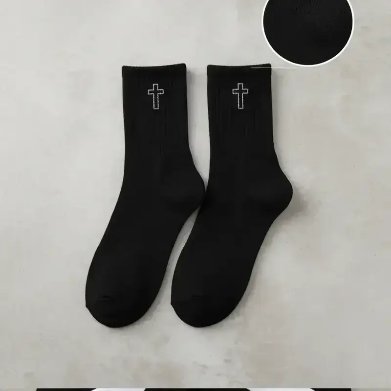 5 Pairs Unisex Sports Cross-Strap Mid-Calf Socks, Classic, Knitted for Spring Summer Fall, Casual Basketball Football, Sports Running Socks, Soccer Socks, Athletic Socks, Sporty Socks
