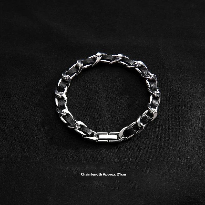 Titanium steel leather bracelet men's trend high-end sense personality niche design jewelry high-end bracelet Cuban wrist accessories