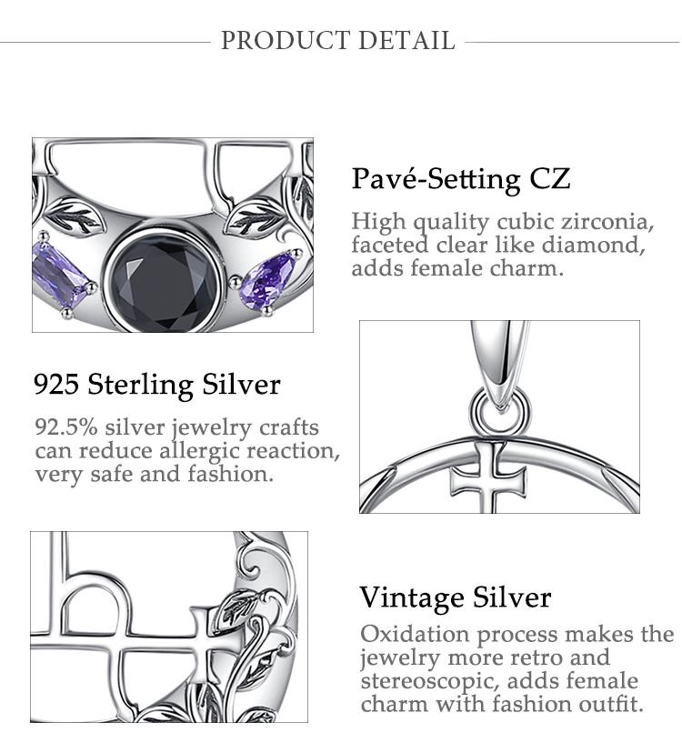 Goddess Lilith Amulet Necklace, S925 Sterling Silver Lilith Sigil Pendant with Black and Purple CZ, Wiccan Handmade Jewelry for Pagan