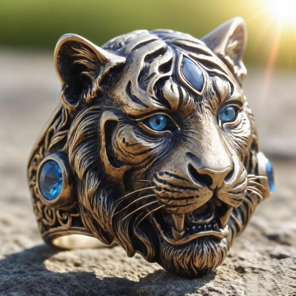 Vividly Carved Tiger Head Ring for Men, Bold Statement Animal Jewelry in Eco‑Friendly Alloy, Masculine Male Gift for Birthdays, Animal Theme Ring