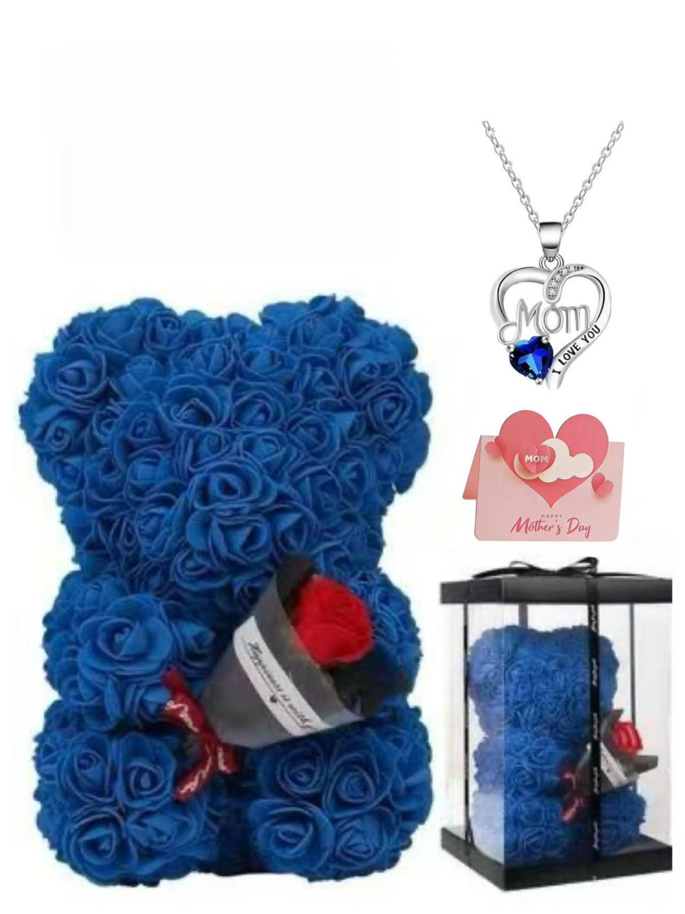 Bear Necklace Gift Card Set, Perfect Birthday Present, Ideal Valentine's Day & Christmas Gift, Eternal Flower Bear Boxed