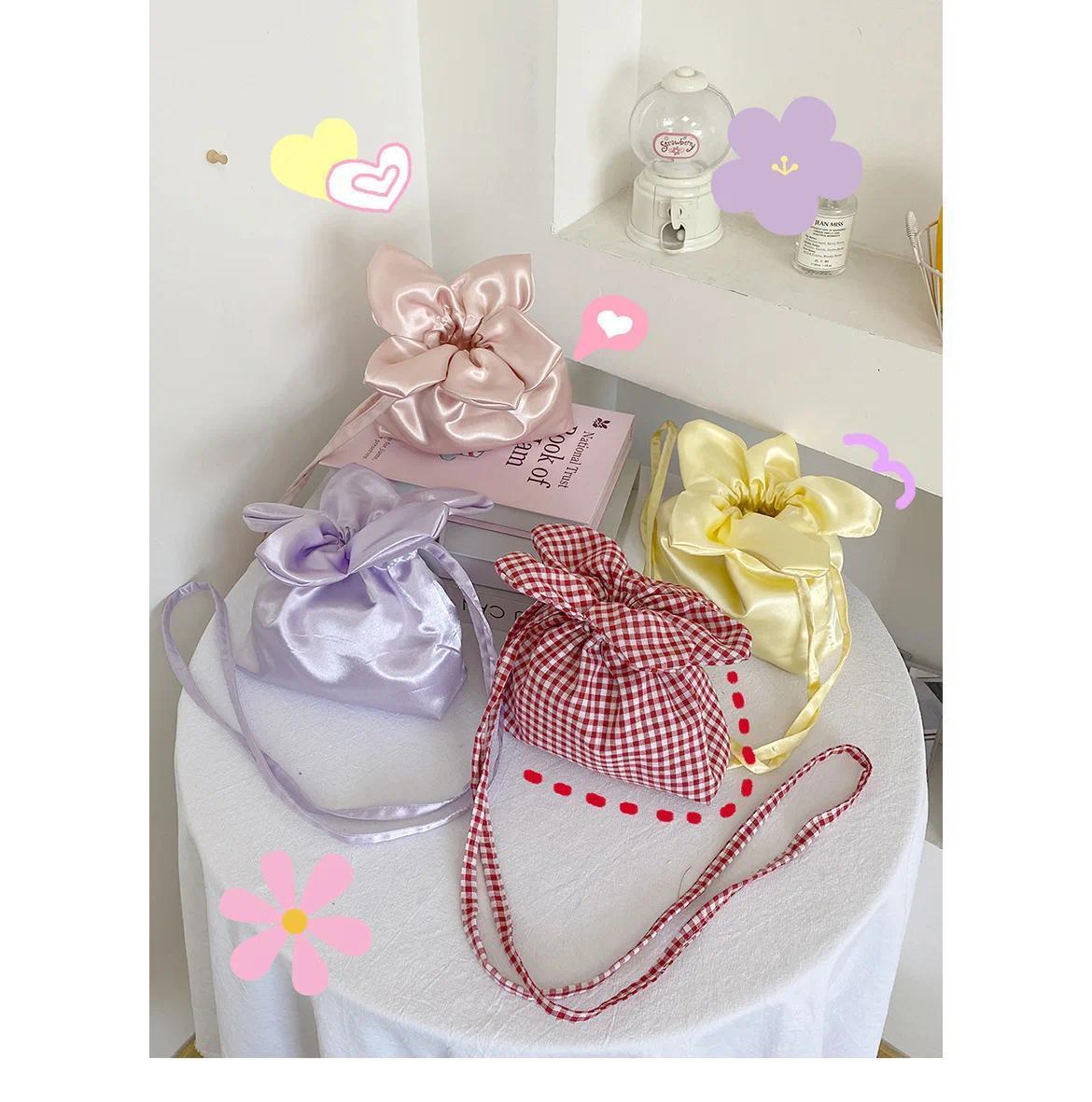 Retro Denim Women's Flower Phone Pouch Crossbody Bags Cute Plaid Plush Female Bucket Shoulder Bag Girls Clutch Storage Handbags