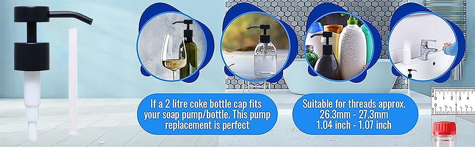 Elegant Flat Top Stainless Soap and Dispenser Pumps (Black, 2 Pack)