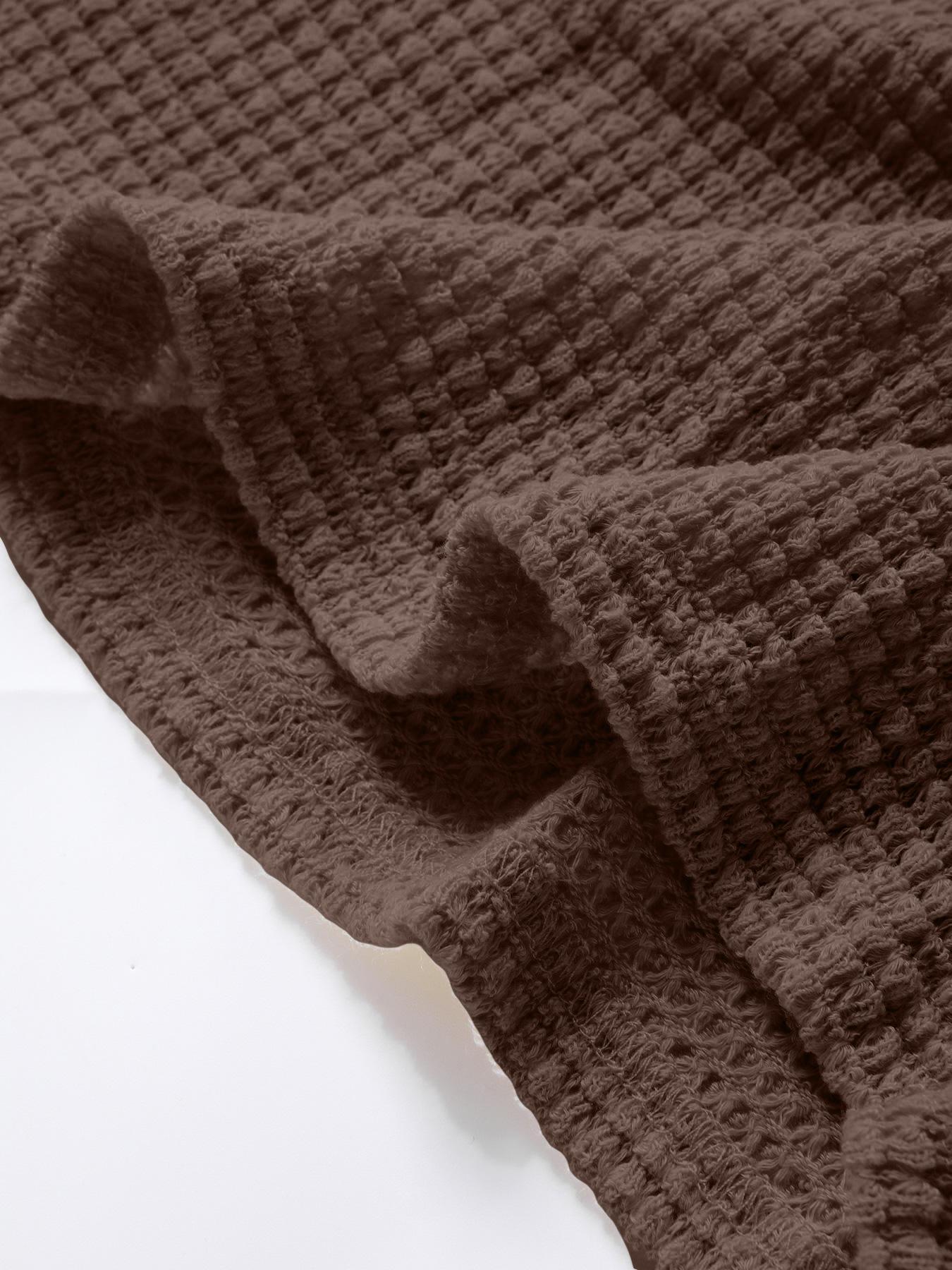 Elegant Women's Slim-Fit Long Sleeve Waffle T-Shirt, Plain Pattern Casual Top for Spring & Fall, Comfortable Thin Fabric Daily Wear