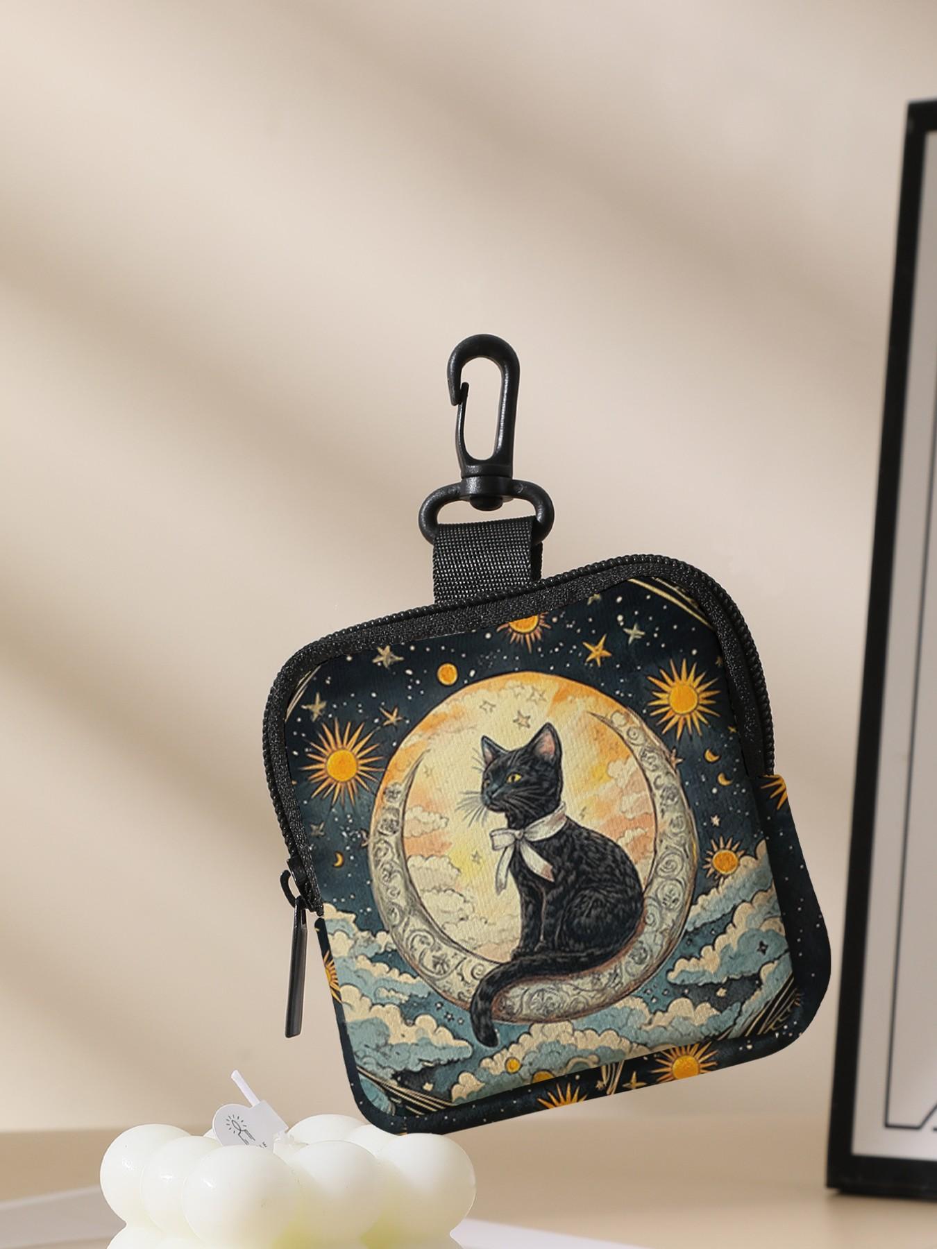 Cat Pattern Printed Coin Wallet, Multifunctional Storage Bag, Durable Polyester, Digital Printing, Key Card Holder, Ideal Gift