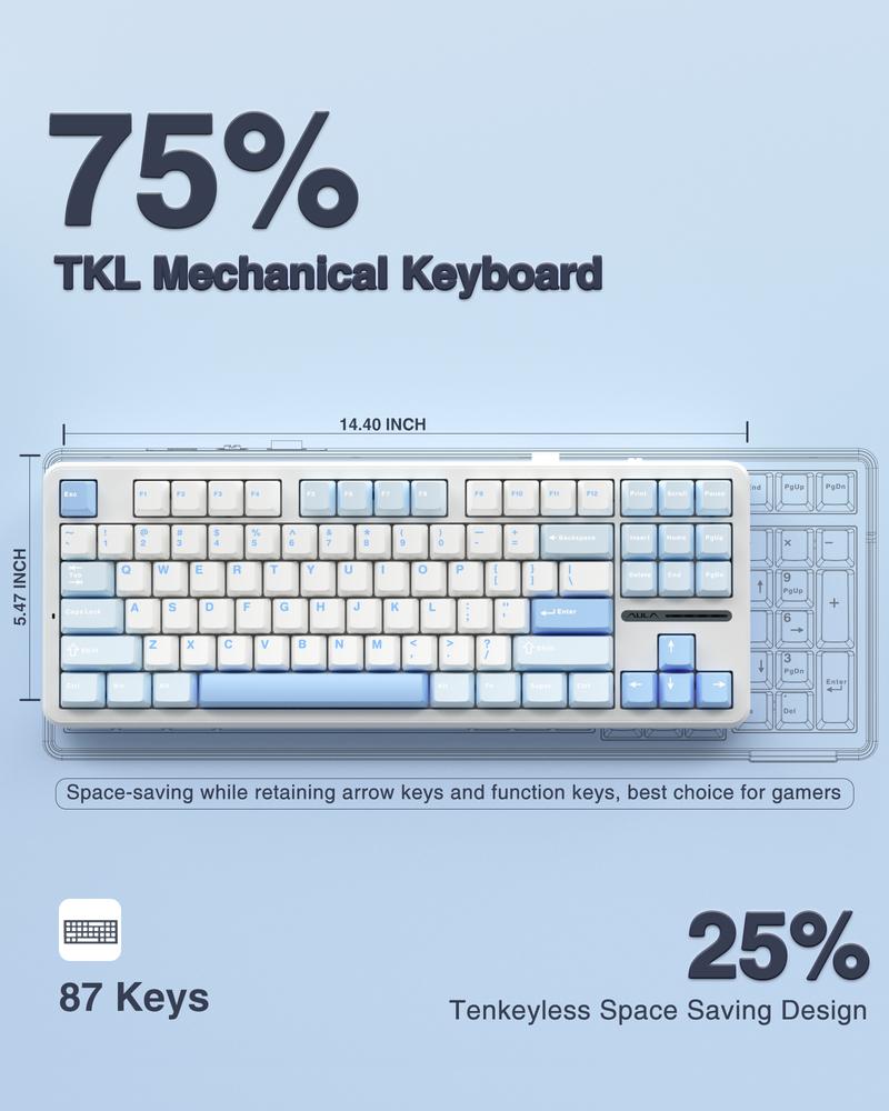 AULA F87 TKL Wireless Mechanical Gaming Keyboard,75% Custom Hot Swappable Keyboard,Tri-Mode Connection 2.4GHz/USB-C/BT5.0 Gasket Mount Gaming Keyboard with PBT Keycaps,Pre-lubed Greywood Switches,RGB Backlit Mechanical Keyboard TikTokShopfalldealsforyou