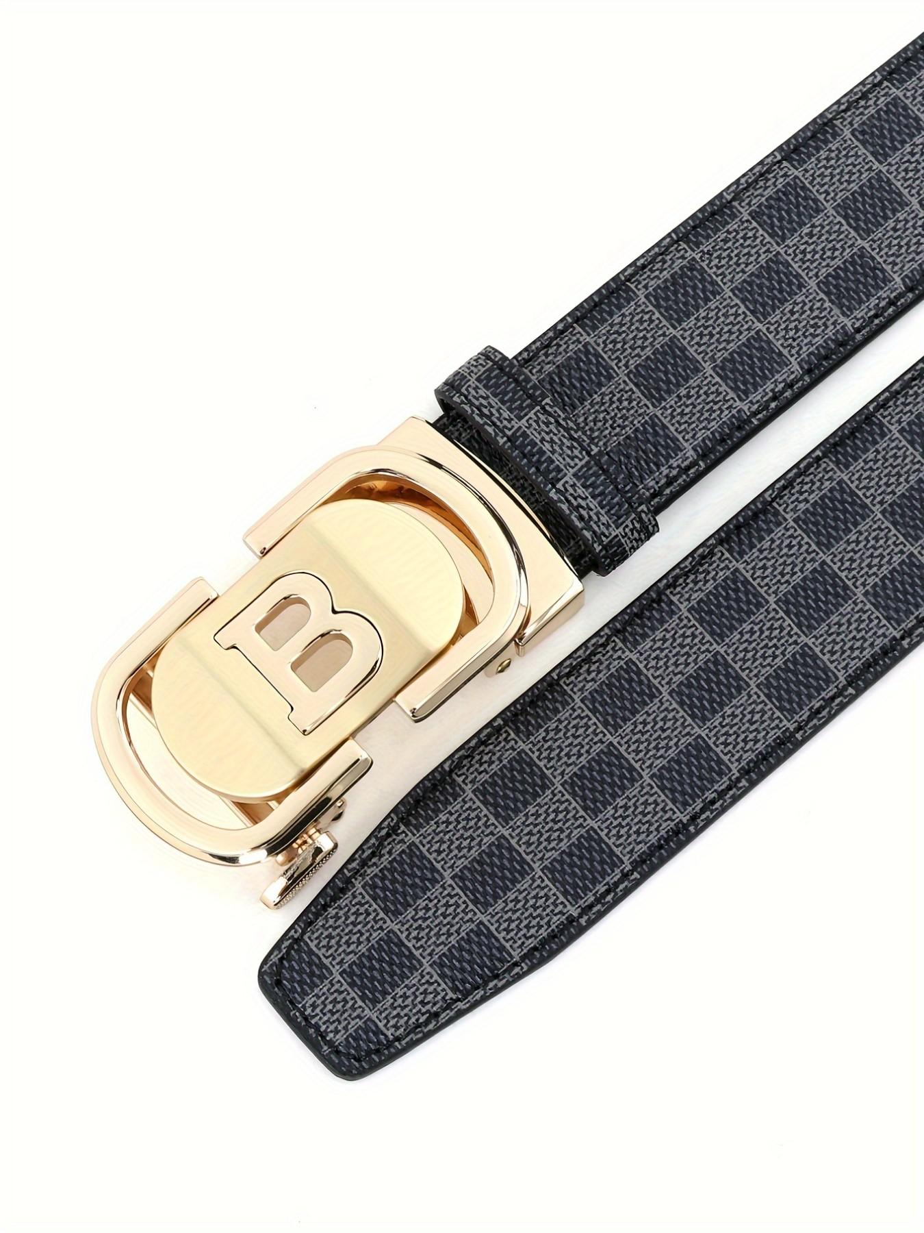 New Hollow Out B Letter Alloy Automatic Buckle Belt, Business Men's Pants Waistband, Retro Plaid Fashion Casual Belt, Fashionable Plaid Belt