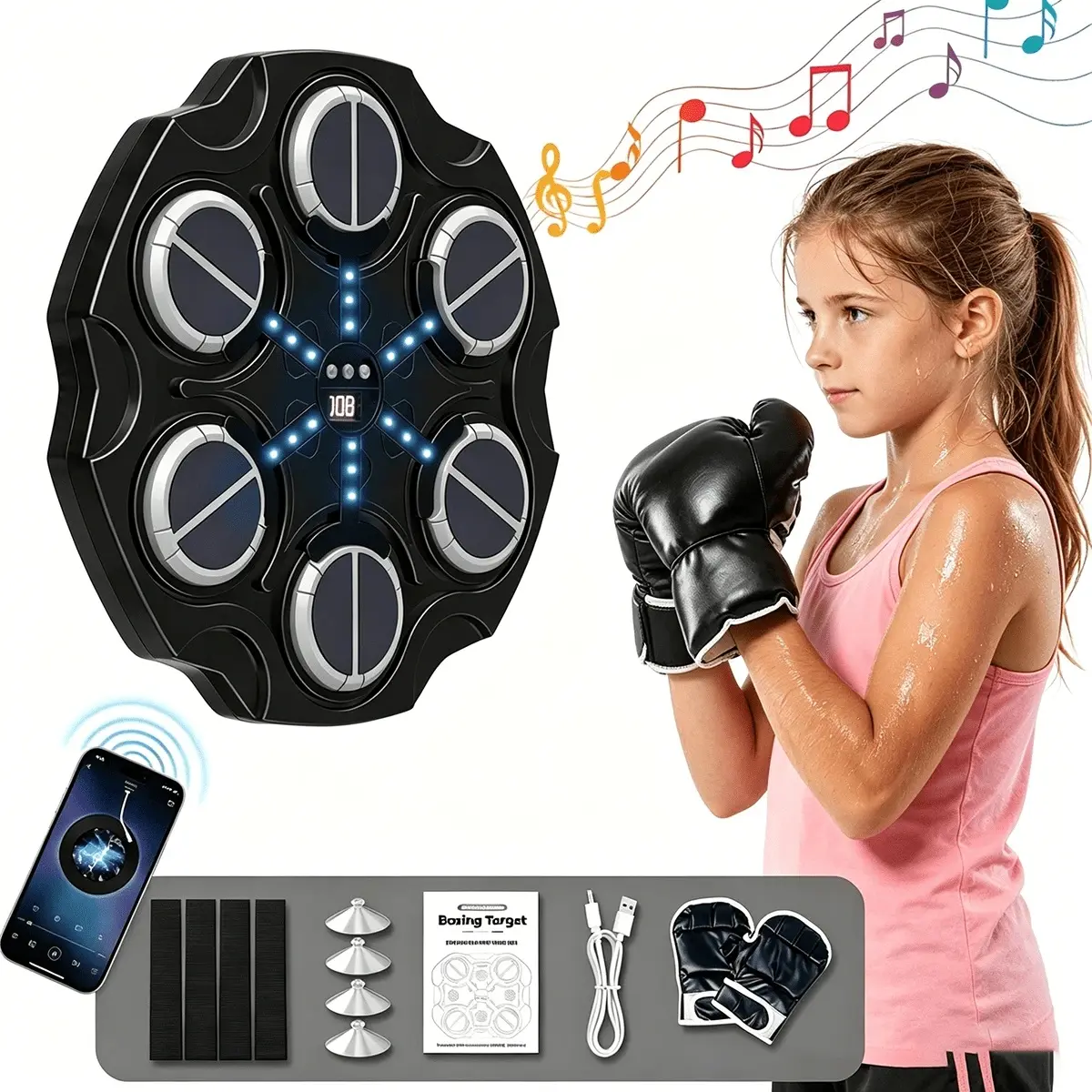 Wall-Mounted Smart Punching Machine - Boxing Equipment with 9 Modes, 9 Speeds, Interactive Trainer, Boxing Gloves for Home Training, Kids’ Electronic Boxing Target