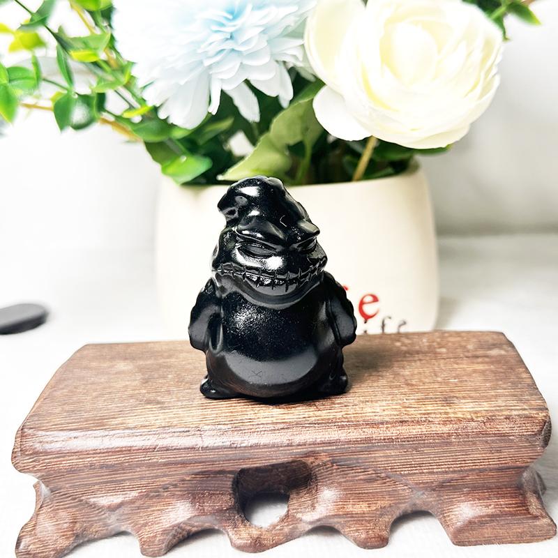 New Arrival Natural Black Obsidian Oogie boogieGhost Carvings Yooperlite Crystal Figurines For Halloween