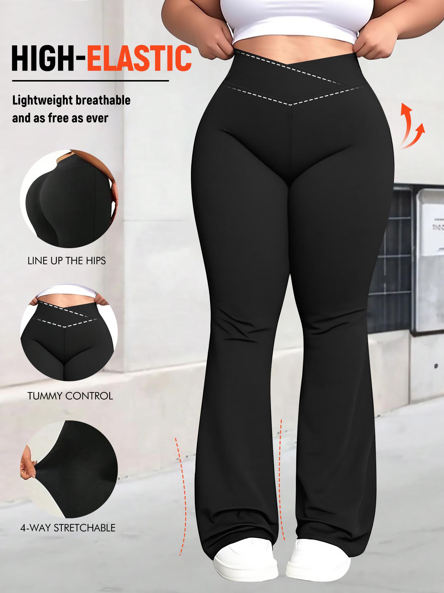 Women's Plus Size Cross Waist Flare Leg Pants, High Elasticity, Sweet Daily Wear, Commuter Pants, Fashionable Comfort, All Seasons Best Choice