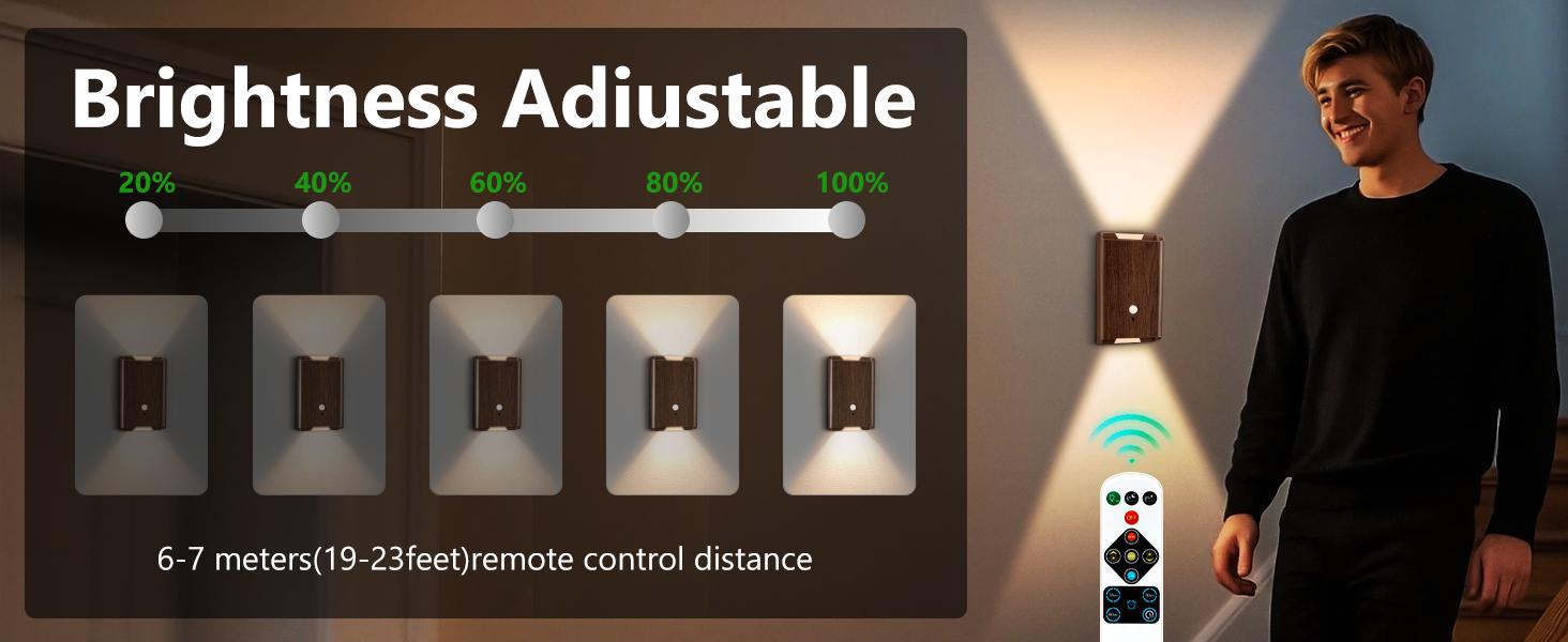 Spring Sales Autonight Light Classic Walnut Grain Finish Motion Sensor Wall Sconce w/ Remote Rechargeable Battery 3 Color Dimmable Up/Down Lighting for Hallway Bedroom Stairs Adjustable Leds, Porch Light
