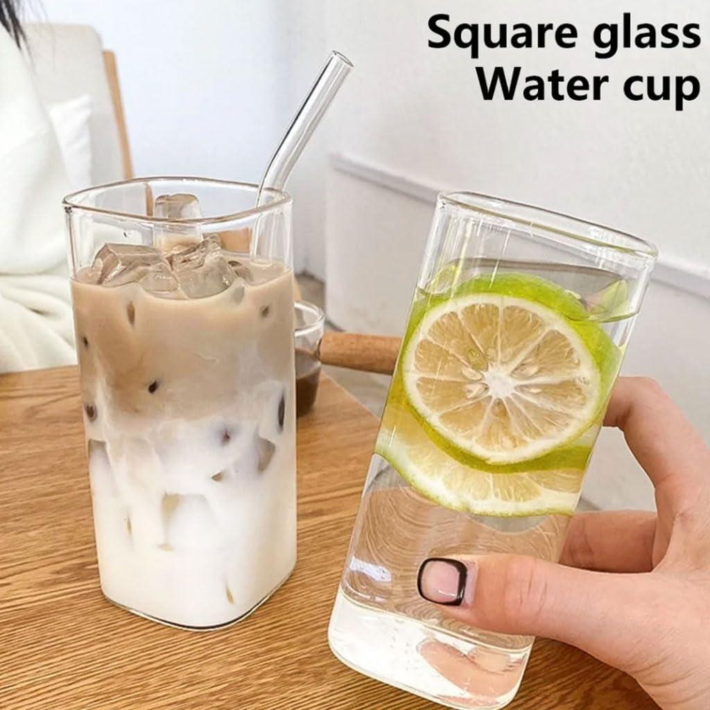 6-Pack Leak-Proof Glass Cups with Lids & Straws, High Borosilicate Rectangle Mugs, Spill-Proof for On-the-Go, Christmas Gift