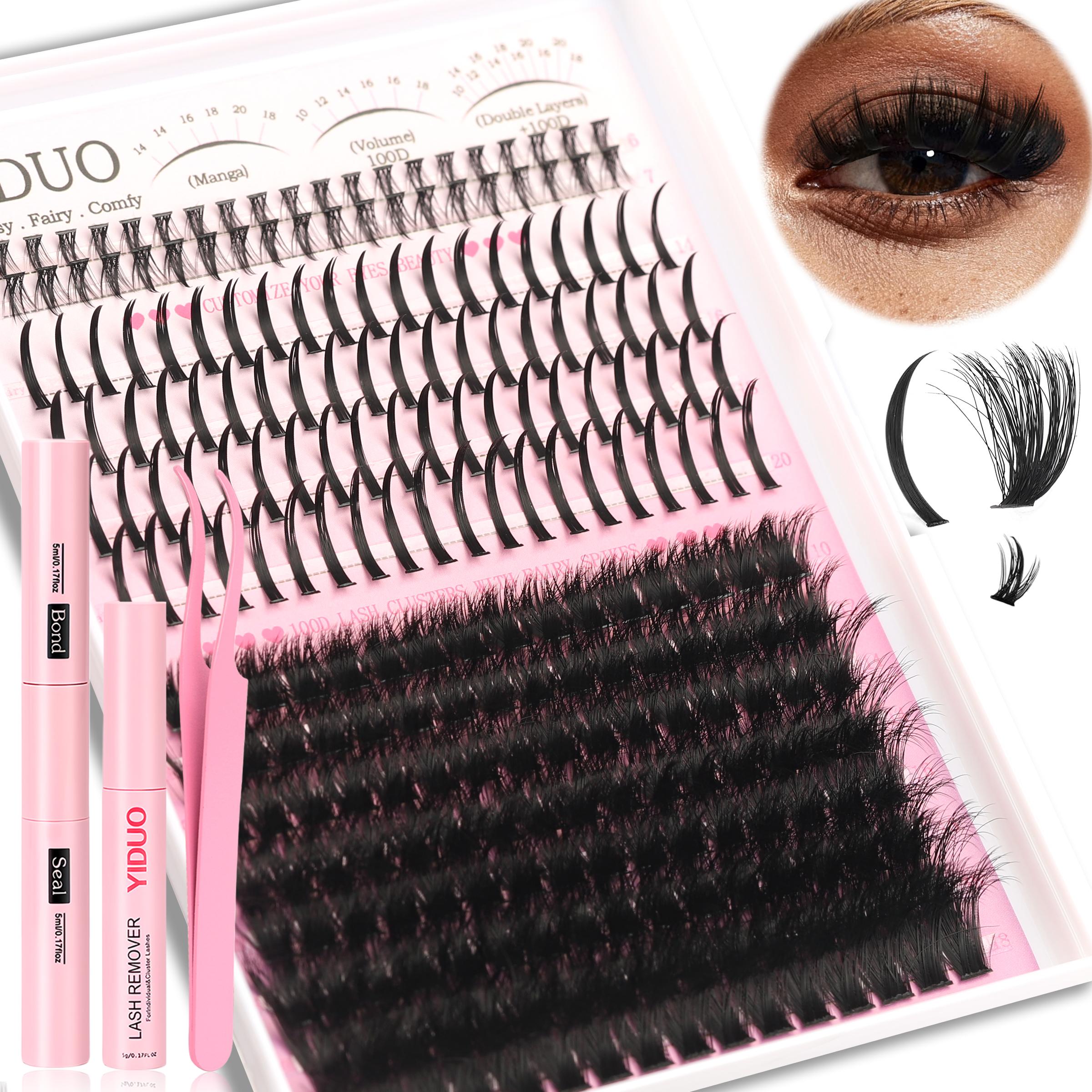 YIDUO Diy Eyelash Extensions 5 Styles Lashes Kit 60D\80D \100D\Spikes Eyelash and Bottom Lashes Clusters Kit 6-18mm Cluster Eyelash Extension Kit 840 Pcs D-Curl With Lash Bond and Seal, Lash Remover，Lash Tweezers,Eyelash Brush