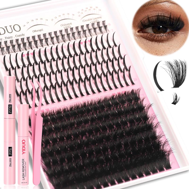 YIDUO 5 Styles Diy Lash Clusters Lashes Kit 60D\80D \100D\Spikes Eyelash and Bottom Lashes Clusters Kit 6-18mm Cluster Eyelash Extension Kit 840 Pcs D-Curl With Lash Bond and Seal, Lash Remover，Lash Tweezers,Eyelash Brush