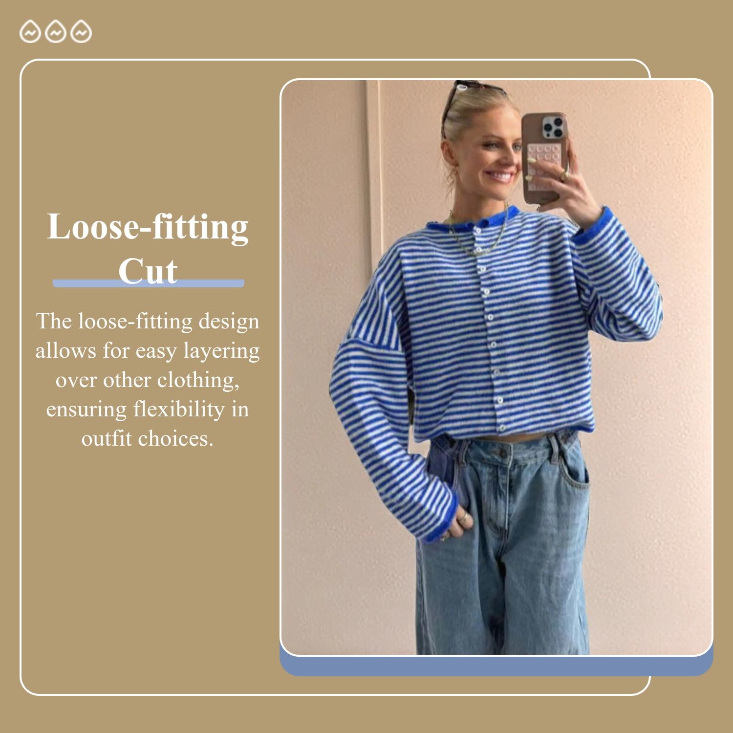Women's Striped Knitted Sweater Cardigan, Casual Basic Knitwear Long Sleeve for Fall & Winter, Fashion Women's Knit Clothing for Daily Wear